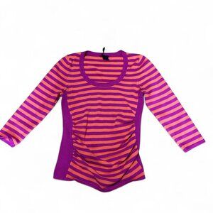 3/$15 y2k vintage Pink and purple striped long sleeve shirt cinched waist 2000s
